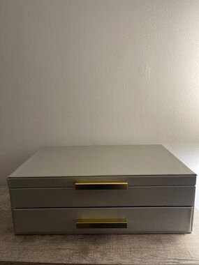 Gray Two-Drawer Jewelry and Accessory Organizer with Gold Handles